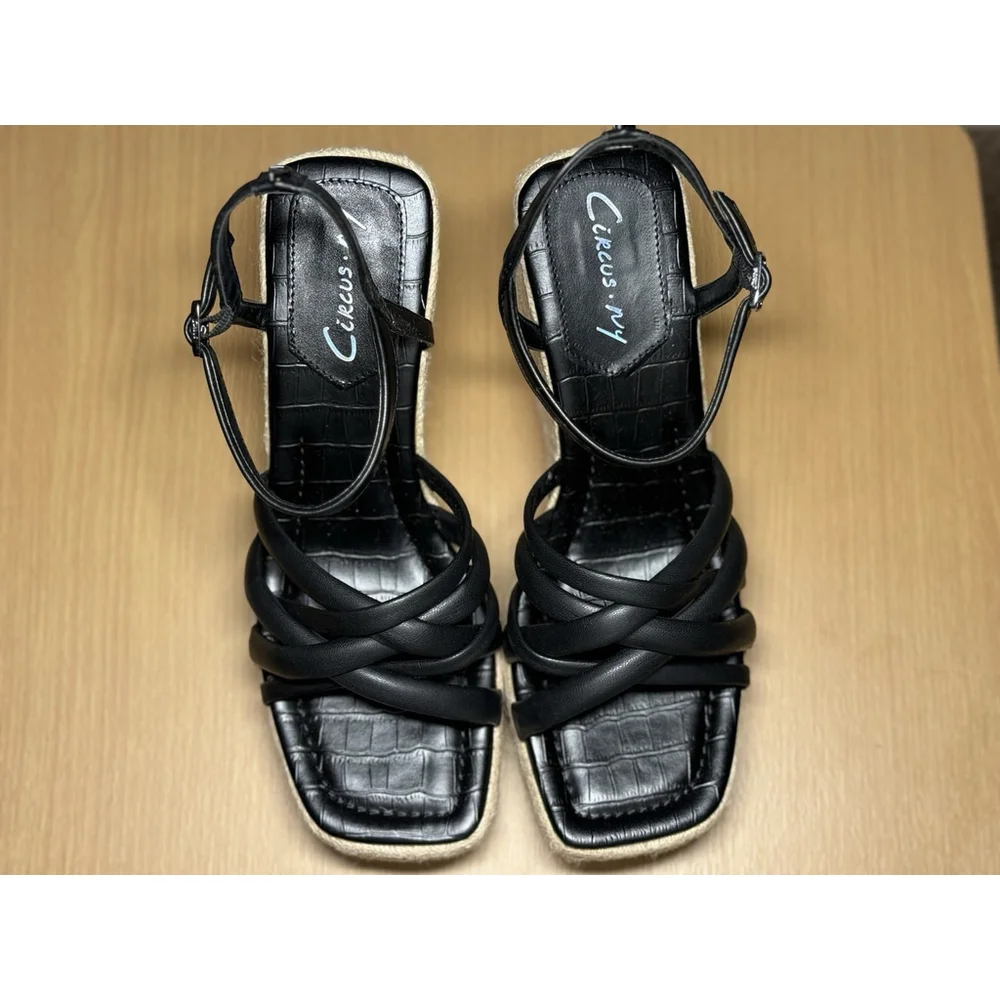 Circus NY By Sam Edelman Women Strappy Espadrille Wedge Sandal 9.5 Black Crocs - Picture 8 of 12